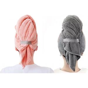 KAL-Lot De 2 Serviettes En Microfibre Pour Cheveux Longs, Bouclés Et Mouillés, Super Absorbantes, Séchage Rapide, Pour Femme Et Fille, 100 X 60 Cm (Rose/Gris) - Neuf