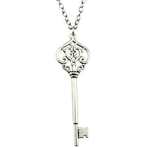 1 Collier En Métal Argenté Antique Avec Pendentif En Forme De Clé Pour Femme - Neuf