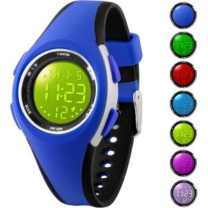 Jgd-Montre Enfant Digitale, Enfants Sport Garcon Fille 5 Atm Etanche Numériques Extérieure Pour Montre Adolescent Garcon,Avec Chronomètre/Alarm/Lumières De 7 Coloré - Neuf