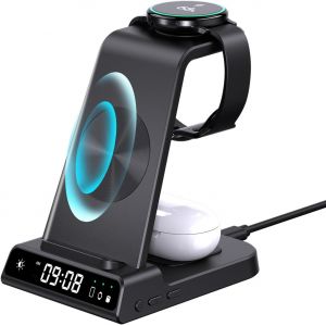 Chargeur Induction Fil Pour Samsung Galaxy S24 Ultra,Chargeur Sans Fil Avec Horloge Num&eacute;rique Pour Samsung Galaxy Watch 7/6,Wireless Charger Pour Galaxy S23 Ultra,Z Flip 6,Active 2,Buds - Neuf