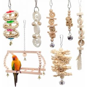 Lot De 7 Jouets À Mâcher Pour Oiseaux, Perroquets, Calopsittes, Aras, Inséparables Plateau De Jeu Pour Les Oiseaux - Neuf