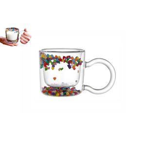 Verre &Agrave; Double Paroi Avec Motif C?Ur Et Anse - 200 Ml - Neuf