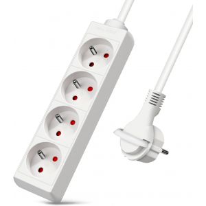 Multiprises 4 Prise avec Fiche Plate, Bloc 4 Prises, Rallonge 1.5m 230V avec s&eacute;curit&eacute; Enfant pour Maison, Bureau, Blanc - Neuf
