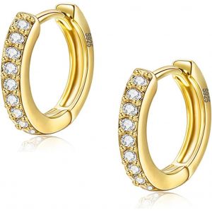 Chenquansarl-Créoles En Argent Sterling 925 Pour Femme Avec Zirconium Cubique - Or Jaune/Blanc/Rose/Plaqué Gun Black Cartilage Sleeper (8/10/12mm) - Neuf