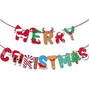 Traditionnelle Heureux Joyeux Banni&egrave;re de No&euml;l, de No&euml;l Bunting Garland, Accroch&eacute; des D&eacute;corations de No&euml;l pour la Chemin&eacute;e Murale, Festive Lettre avec le p&egrave;re no&euml;l, des Rennes - Neuf