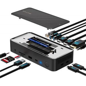 acdsgd-Station d'accueil USB C 3 moniteurs, Station d'accueil pour Ordinateur Portable avec bo&icirc;tier M.2 PCIe/SATA SSD 10Gbps, 2 HDMI/DP 4K60Hz, 100W PD, USB C/USB-A 3.2, SD/TF, RJ45 pour Windows - Neuf
