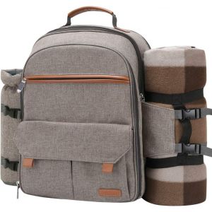 Ulteronixshop-Sac &Agrave; Dos Pique Nique 4 Personnes Deluxe Avec Poche Sac Pique-Nique Isotherme Panier Pique Nique Avec Vaisselle Et Couverture Pour Camping Familial Pelouse(Beige) - Neuf