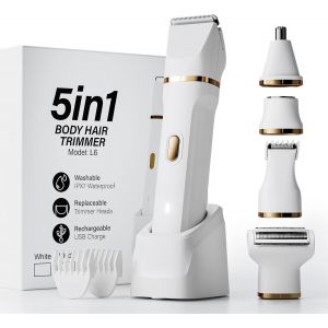 Oayew-5 En 1 Rasoir &Eacute;lectrique Pour Femme, Rasoir &Eacute;lectrique Indolore, &Eacute;tanche Ipx7 Pour Corps, Jambes, Pi&egrave;ces Priv&eacute;es, Rechargeable (Blanc) - Neuf