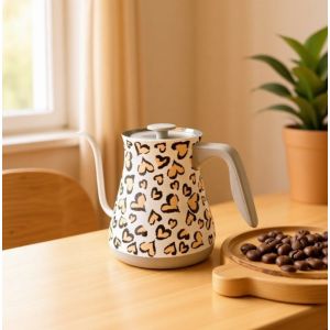 PSLU18 Pot &agrave; caf&eacute; &agrave; goutte manuelle en style europ&eacute;en, motif de l&eacute;opard et r&eacute;gulation de temp&eacute;rature Th&eacute;i&egrave;re &eacute;lectrique 0,8 L avec base &agrave; s&eacute;paration 360&deg;, sans BPA, chauffage rapide, bouchon &agrave; goutte - Neuf