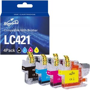 LC421XL LC-421XLVAL Lot de 4 cartouches d'encre compatibles avec Brother LC-421 LC-421XL pour imprimante Brother DCP-J1050DW DCP-J1140DW MFC-J1010DW - Neuf