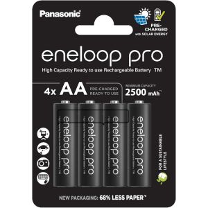 Pro, Piles Rechargeables AA/Mignon, Lot de 4, capacit&eacute; de Min. 2500 mAh, Piles Ni-MH, pr&ecirc;t &agrave; l'emploi, Rechargeables jusqu'&agrave; 500 Fois, Emballage sans Plastique, Pro, Noires - Neuf