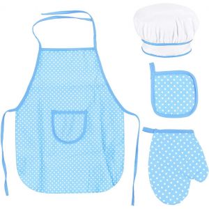 Loranka-Ensemble Chef Pour Enfants, R&eacute;glable Tablier Cuisine Pour Tout Petit Avec Chapeau Chef, Gant De Cuisine Pour Enfants, Tapis R&eacute;sistant &Agrave; La Chaleur Gar&ccedil;ons Filles De 3 &Agrave; 8 Ans (Bleu) - Neuf
