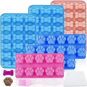 AYUHR-Lot de 6 tapis de cuisson en silicone pour friandises pour chien - Avec brosse et grattoir - Sans BPA - Revêtement antiadhésif - Pour friandises pour chien, chocolat, biscuits, glaçons - Neuf