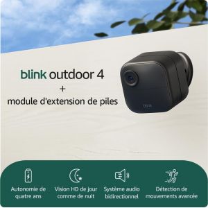 Nouvelle caméra (Outdoor 4) : caméra de surveillance connectée HD sans fil, 2 ans d'autonomie, détection de mouvements avancée, fonctionne avec Alexa (système 1 caméra avec Sync Module Core) - Neuf