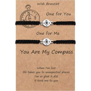 Kalsw-Bracelet Couple Cadeau Couple Bracelet Amoureux Pour Homme Femme Bracelet Boussole Saint-Valentin Noël Anniversaire Cadeau Je T'aime Cadeau Pour Ami Amie Mari Fiançailles - Neuf
