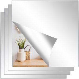 4 Pcs Miroir Mural Autocollant 20 X 20 Cm,Miroir Acrylique Adh&eacute;sif,Murale Sans Cadre Pour Salle De Bain,Salon,Chambre - Neuf