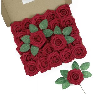 Lot de 25 roses artificielles rouges en mousse au toucher r&eacute;aliste pour bouquets de mariage, centres de table, arrangements floraux, f&ecirc;te, d&eacute;coration d'int&eacute;rieur - Neuf