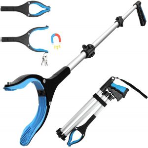 KALANKA-Outils de Ramassage, 43"" Pince Extension Pliable avec Aimants, Outil d'aide Handicap&eacute; en Aluminium avec Pince Rotative en Caoutchouc, Extension &agrave; Bras Long pour Ramasse-D&eacute;chets, Bleu - Neuf