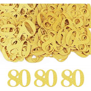 Lot de 100 confettis décoratifs pour 80e anniversaire 3,4 x 2,6 cm, 100 décorations de table dorées pour 80e anniversaire, homme et femme, décoration à disperser pour 80e anniversaire - Neuf