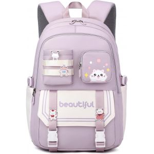 Sac A Dos pour Enfant Adolescentes Cartable Fille Primaire,Kawaii Sac D'école pour Fille Garçon 8 10 à 16 ans,Sac Ecole Léger et Imperméable,30x20x46 cm,Violet - Neuf