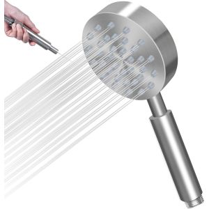 Pommeau de douche, &eacute;conomiseur d'eau, en acier inoxydable bross&eacute;, haute pression, avec buse puissante, pour salle de bain, spa, nettoyage - Neuf