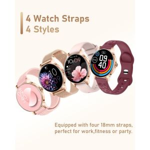 Montre Connect&eacute;e Femme avec Appels 4 Bracelets, 1,27"" TFT Smartwatch 120+ Modes Sportifs 24H Fr&eacute;quence Cardiaque/SpO2/Sommeil/Cycle F&eacute;minin/IP68 Fitness Podom&egrave;tre pour Android iOS, Or Rose - Neuf