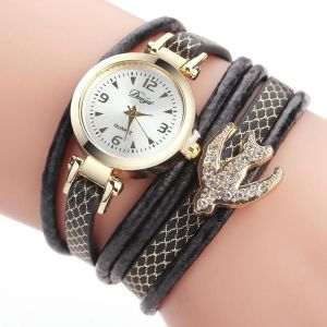 Duoya Femmes Strass Hirondelle Bracelet Montre-Bracelet Cha&icirc;ne Robe Montre &Agrave; Quartz (Noir) - Neuf
