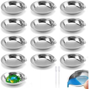 Kalanka-12 Pi&egrave;ces Plateau De Peinture En Acier Inoxydable(Avec La Bouche), Petit Plateau De Peinture Rond Bol De Peinture En Acier Inoxydable Rond Pour Maquillage Aquarelles Artiste - Neuf