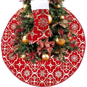Jupe de sapin de Noël rouge 120 cm, jupe de sapin de Noël en peluche, jupe de sapin de Noël rouge avec grandes chaussettes de Noël 45 cm pour décorations de Noël des fêtes - Neuf