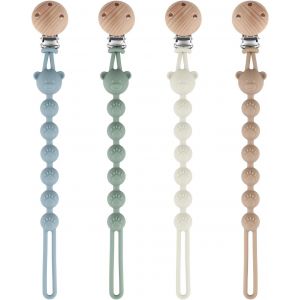 Lot De 4 Attache Tetine Silicone,Clip De Sucette En Silicone,Accroche T&eacute;tine Bebe,Sans Bpa,Cha&icirc;ne D'allaitement Multifonctionnel Pour Gar&ccedil;ons Et Filles (Bleu + Vert + Gris Clair + Kaki) - Neuf