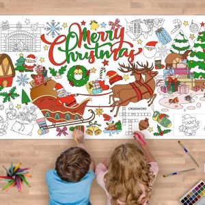 Nappe &Agrave; Colorier Noel Pour Enfants 183&times;76 Cm,Coloriage Geant Noel,G&eacute;ant Diy Nappe En Papier Colorier No&euml;l,Table Decoration De No&euml;l,Cadeau Pour Enfants - Neuf