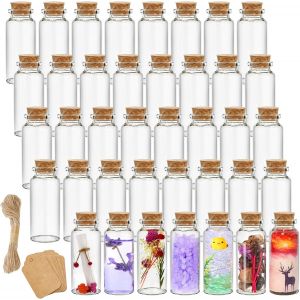 Mevronisshop-Lot De 70 Bouteilles En Verre Avec Bouchon En Li&egrave;ge De 30 Ml Avec &Eacute;tiquettes Personnalis&eacute;es Et Ficelle, Mini Bouteilles Pour Loisirs Cr&eacute;atifs, Cadeaux De F&ecirc;te De Mariage - Neuf