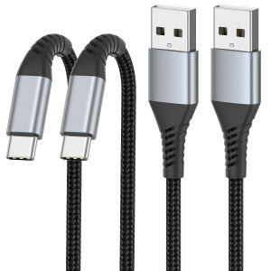 TIANYI-C&acirc;ble USB C Court [60CM, 2 Pack], C&acirc;ble de Charge Type C 2FT 3A USB A vers USB C Charge Rapide Compatible avec Galaxy S24 S23 S22 S21 S20 S10 S9 S8, Pixel, Huawei, Xiaomi - Neuf