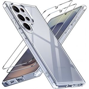 Anti-Jaunissement Hd Clair Coque Pour Samsung Galaxy S25 Ultra 5g Avec 2 Pi&egrave;ces Verre Tremp&eacute;, [Protection Militaire] Transparente &Eacute;tui De Protection Antichoc Mince Bumper Housse - Neuf