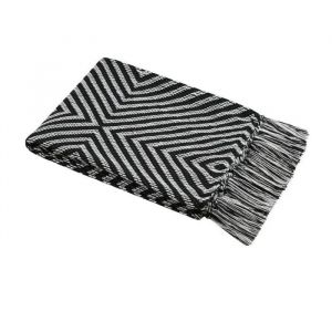Plaid - Collection Chevron - 125x150cm - Noir - Finition Franges - Lavable &Agrave; 30&deg; - Neuf