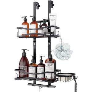 Etagere Douche &agrave; Suspendre avec Porte-Savon, Rangement Douche sans Percage pour le gel Douche et le Shampooing, Noir - Neuf