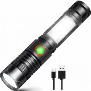 USB Rechargeable Lampe de poche LED Puissant Zoom Portable Militaires de la COB Lampe pour Auto Atelier de Réparation de Camping de BRICOLAGE (Rechargeable 18650 Batterie Incluse et Magnétique) - Neuf