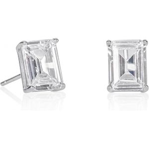 Chenquansarl-Boucles D'oreilles En Taille Emeraude En Argent Sterling 925, Boucles D'oreilles Femme En Argent Ou Plaqu&eacute; Or Avec Des Pierres Blanches Ou De Couleur En Taille Emeraude - Neuf