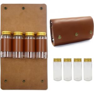 Sjzg-Sac De Rangement Portable Pour &Eacute;pices De Camping Avec 4 Pots &Agrave; &Eacute;pices, Kit D'&eacute;pices De Camping, R&eacute;cipients &Agrave; &Eacute;pices D'ext&eacute;rieur, Organisateur De Condiments De Camping En Cuir Synth&eacute;tique Pour - Neuf