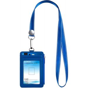 Porte-Badges En Pu Cuir Verticaux Lani&egrave;re Avec Porte-Carte D'Identit&eacute; Hommes Femmes Portefeuille Double Face Avec 1 Transparent Fen&ecirc;tre D'Identit&eacute; 4 Fentes De Cartes 1 Poche Fermeture &Agrave; Glissi&egrave;re Ble - Neuf