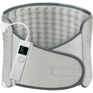 Coussin Chauffant Electrique 126x30cm Ceinture Chauffante Lombaire 6 Niveaux De Temp&eacute;rature Et Arr&ecirc;t Automatique Lavable Ceinture Chauffante Avec Velcro Pour Dos Cervicales Abdomen Gris Clair - Neuf