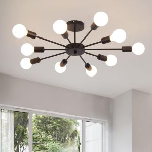 Subzonal-Chandelier Plafonnier, 10-Light E27 Base Lustre Noir Moderne, Simple Industrial Vintage Pendentif Pendentif Pour Cuisine Ferme Salon Salle &Agrave; Manger Chambre - Neuf