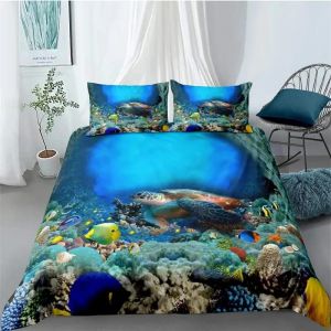 Parure De Lit Motif Tortue De Mer, Housse De Couette, Taies D'oreiller, Motif Animal De L'océan, Motif Tortue, Queen Size, Twin, Enfants, Textile De Maison, Carte, Corail, Housse De Couette, King Size - Neuf
