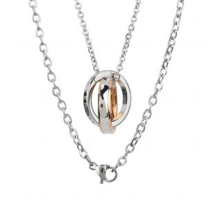 Collier Pendentif Unisexe A Double Anneau Avec Strass, Chaine De Cou, Cadeau Pour Amoureux (Pour Femmes) - Neuf