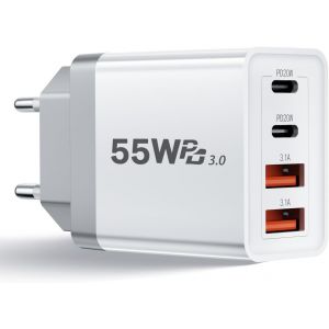 55w Chargeur Usb C, 4 Ports Prise Chargeur Rapide Usb C, Multiprise Usb Pd 3.0 Secteur, 2 Type C Et 2 Usb Adaptateur Pour Iphone 16 15 14, Pour Samsung Galaxy S23 S22 Smartphone - Neuf