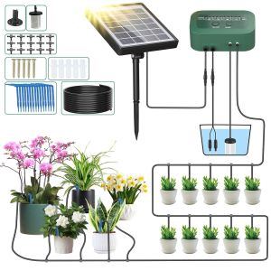 NouvelHorizonstore-Kit Arrosage Goutte &agrave; Goutte Automatique, Pompe Systeme Arrosage Solaire Goutte a Goutte Mat&eacute;riel D'arrosage avec 15M Tuyau Arrosage pour Jardin Potager Balcon Pot de Plantes Exter - Neuf