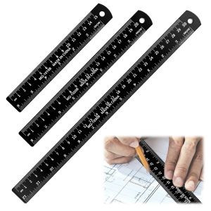 KALANKA-3 Pcs R&egrave;gle M&eacute;tallique en Aluminium Noir 15 cm 20 cm 30 cm Regle Metal, Avec Tableau de Conversion des Pouces en Millim&egrave;tres, R&egrave;gle de Mesure &agrave; &eacute;chelle Centim&egrave;tres Pouces pour L'&eacute;cole, Bureau - Neuf
