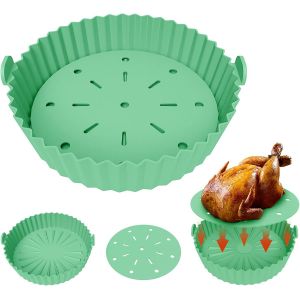 Air Fryer Liners - 9,5 Pouces Réutilisables Friteuse Panier De Silicone Avec Coussinet De Filtre À Huile Remplacement Du Papier Cuisson Air Fryers Pot En Silicone Accessoires De Friteuses Vert - Neuf