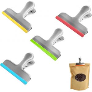 Lot De 4 Pince Sachet Acier Inoxydable,Clips De Fermeture Sac Alimentaire,Durable Pince À Sacs En Métal Pour Le Rangement À Cuisine,Bureau,Café Pain Sacs - Neuf