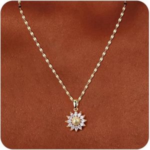 Kal-Collier Femme Or, Collier Plaqué Or 14k Avec Pendentif Soleil, Collier Chaîne Doré Réglable Résistant À L'eau - Cadeau Pour Femmes Et Filles - Neuf